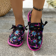 Women's Slip-On Loafers with Colorful Leaf Print Breathable Fabric Comfortable All-Season Shoes