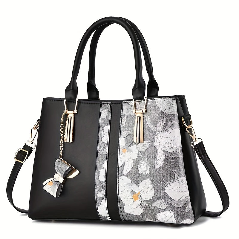 Floral Print PU Handbag with Spacious Crossbody and Zipper Closure