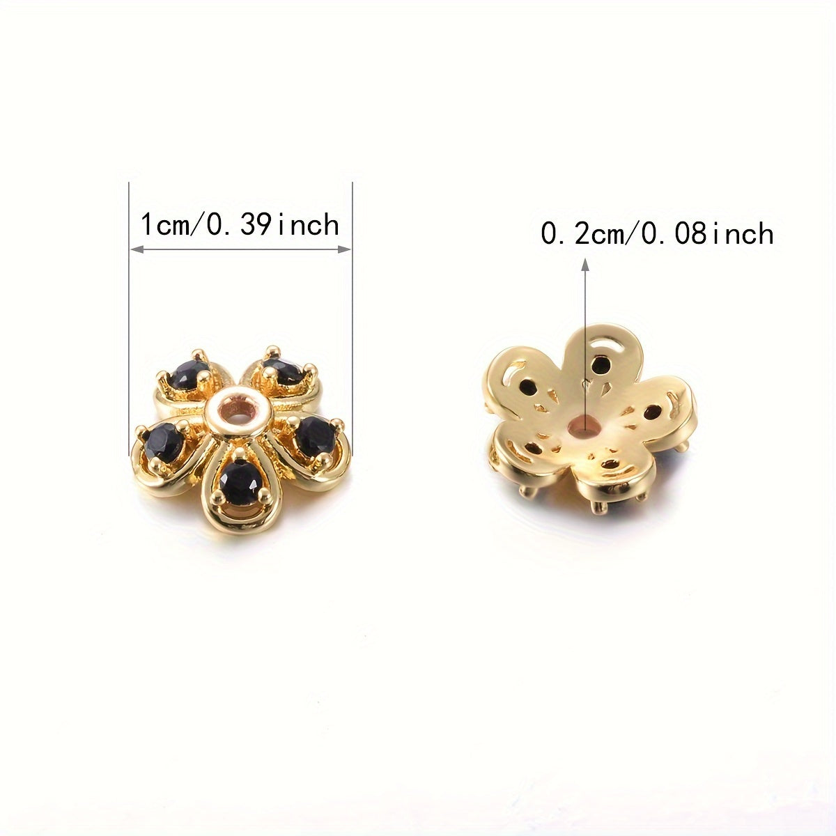 Brass Flower Bead Caps Set of 20 with Synthetic Cubic Zircons 6mm 8mm 10mm