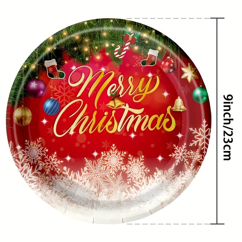 Набор праздничных принадлежностей для Рождества с скатертью, тарелками, стаканами и полотенцами для праздничного торжества