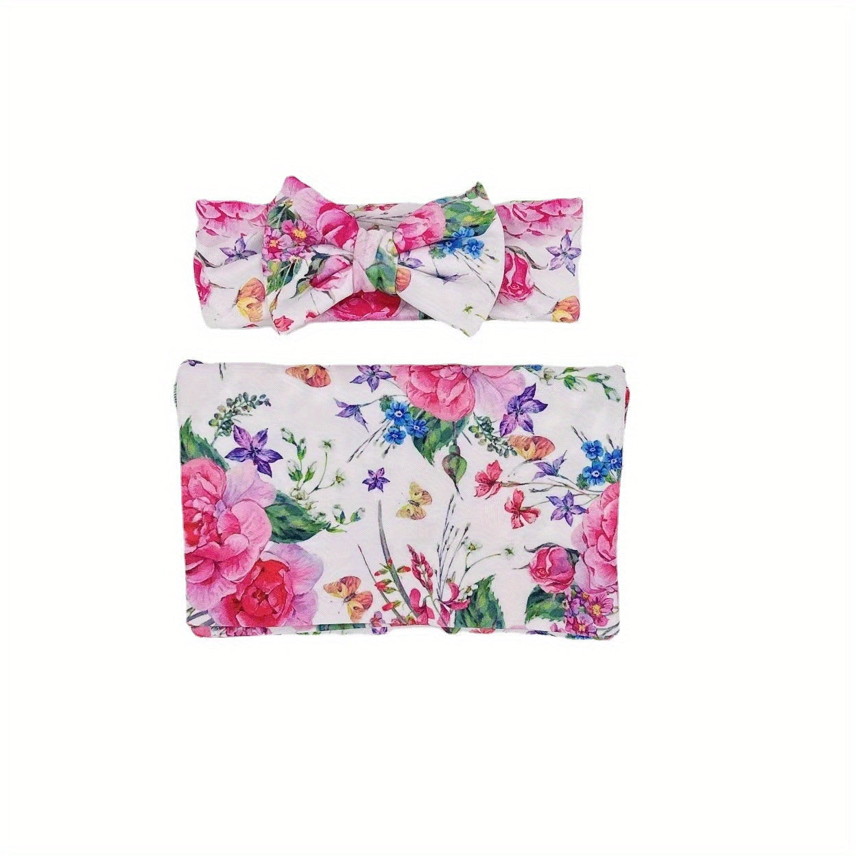 Baby Receiving Blanket Set with Matching Headbands Flower Print for Newborns and Infants