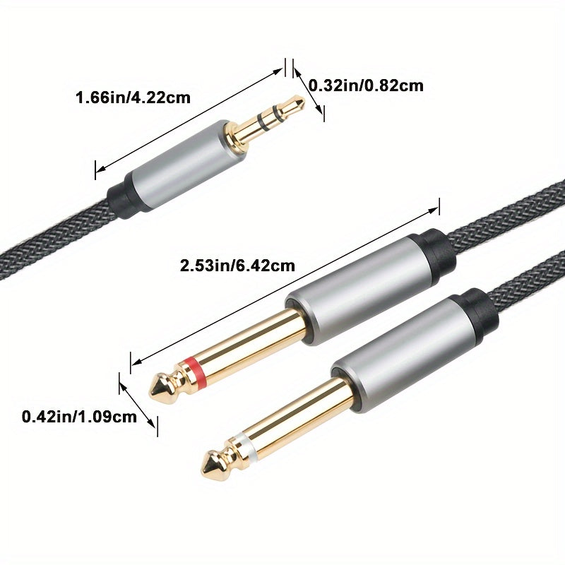 3.5mm to 6.35mm Audio Cable 2-in-1 Nylon Mesh Aluminum Alloy High-Fidelity Sound for PC Phone Tablet Microphone Speaker Guitar