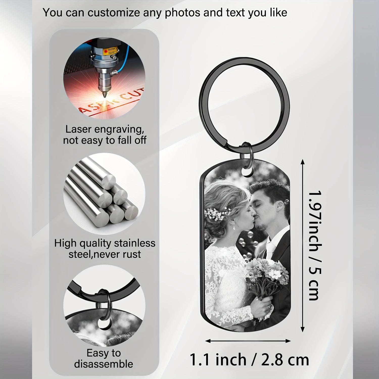 Stainless Steel Custom Engraved Dog Tag Keychain Water-Resistant Gift for Men