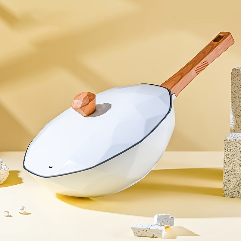 Induksion pechlar va gaz pechlari uchun mos, uyda pishirish va qovurish uchun ideal bo'lgan yopishqoq sakkizburchakli qozon.