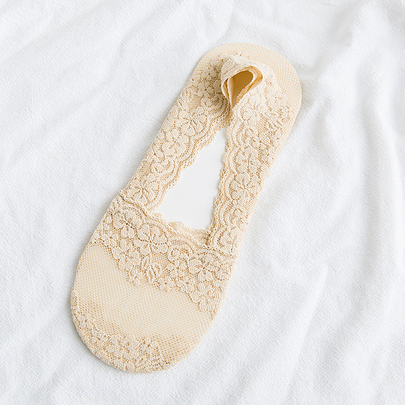 Women's Summer No-Show Socks Breathable Mesh Floral Lace Sweat-Absorbent