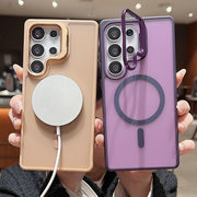 Samsung S25 Ultra Plus Magnetic Shockproof Lens Phone Case with Stand and Anti-Fingerprint Hard Cover