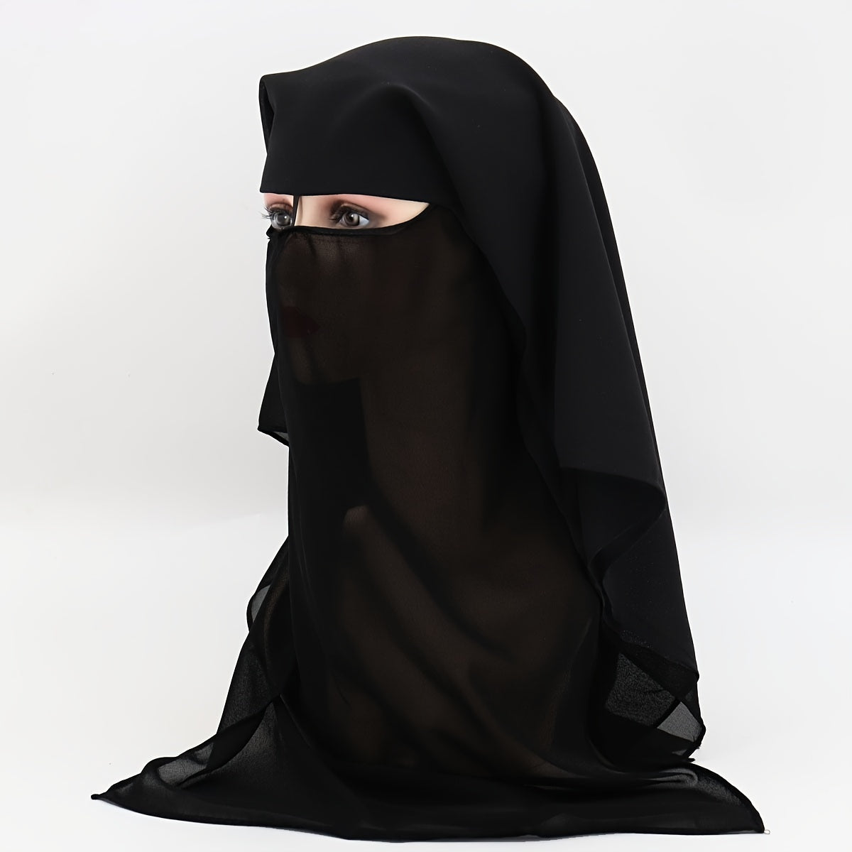 Black Chiffon Niqab Veil Breathable Headscarf for Women