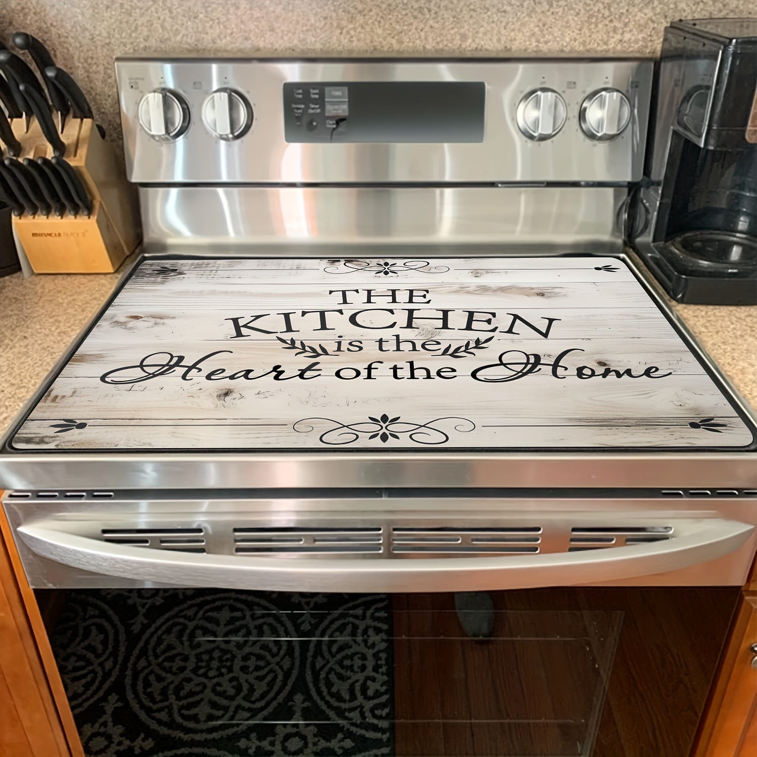 Wood Grain Stove Top Cover 28.5x20.5 Inches Heat Resistant Anti-Scratch Non-Slip Protector