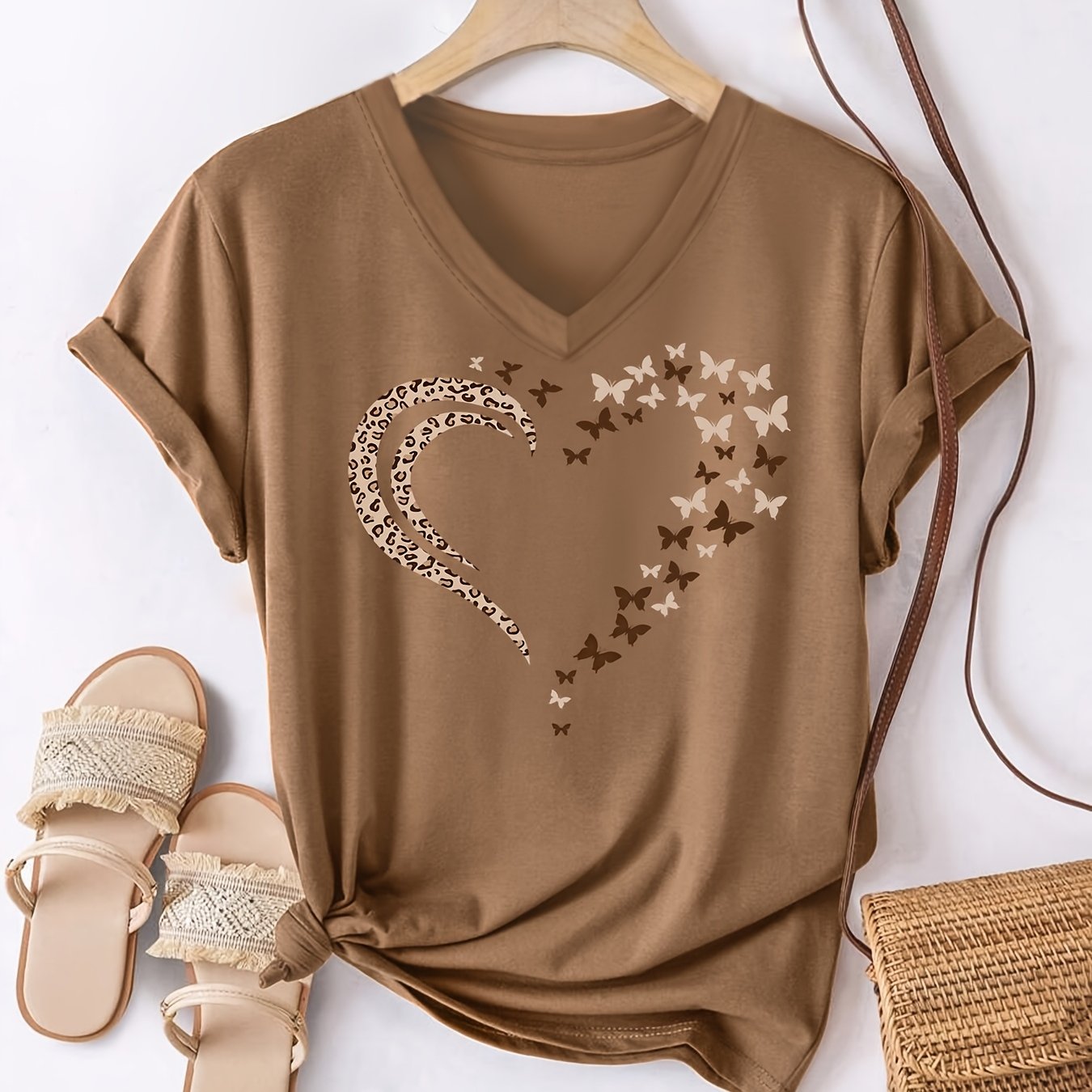 Plus Size Women's V-Neck Short Sleeve T-Shirt Breathable Summer Casual Top