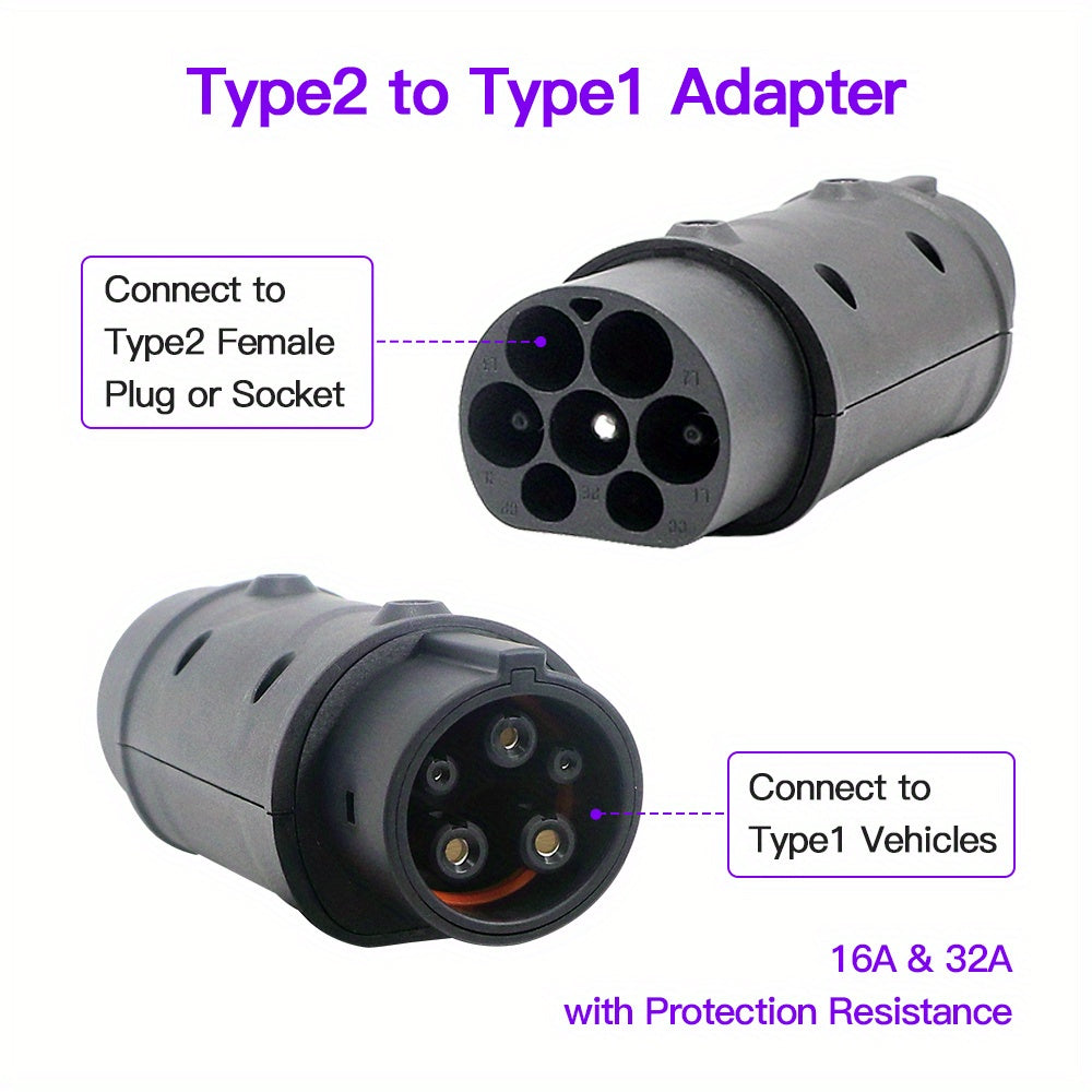 Electric Vehicle Charging Adapter Type 2 to Type 1 for 32A Vehicles