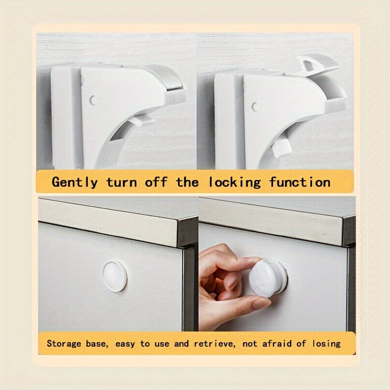 Set of 4 Magnetic Child Safety Locks for Cabinets and Drawers with Adhesive and Keychain