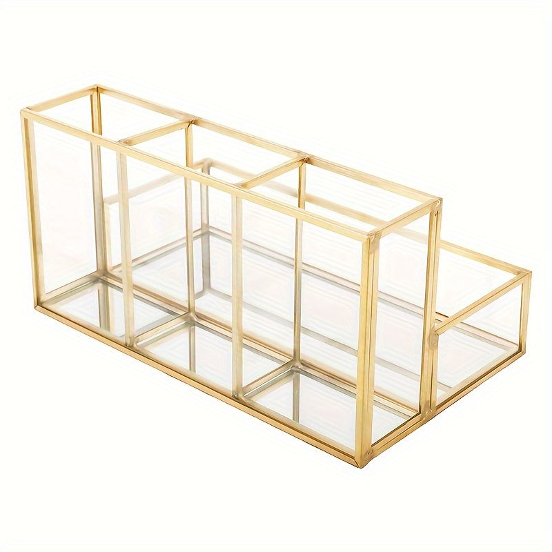 1 dona metall shisha makiyaj cho'tkasi ushlagichi, ko'zgu qozon, kosmetikalar, parfum, tirnoq bo'yog'i, lab bo'yog'i uchun saqlash tokchasi. Uy saqlash va xona bezatish uchun 4 ta to'rtburchak.