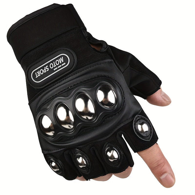 Men Black Steel Motorcycle Gloves Outdoor Power Sports Protective Gear