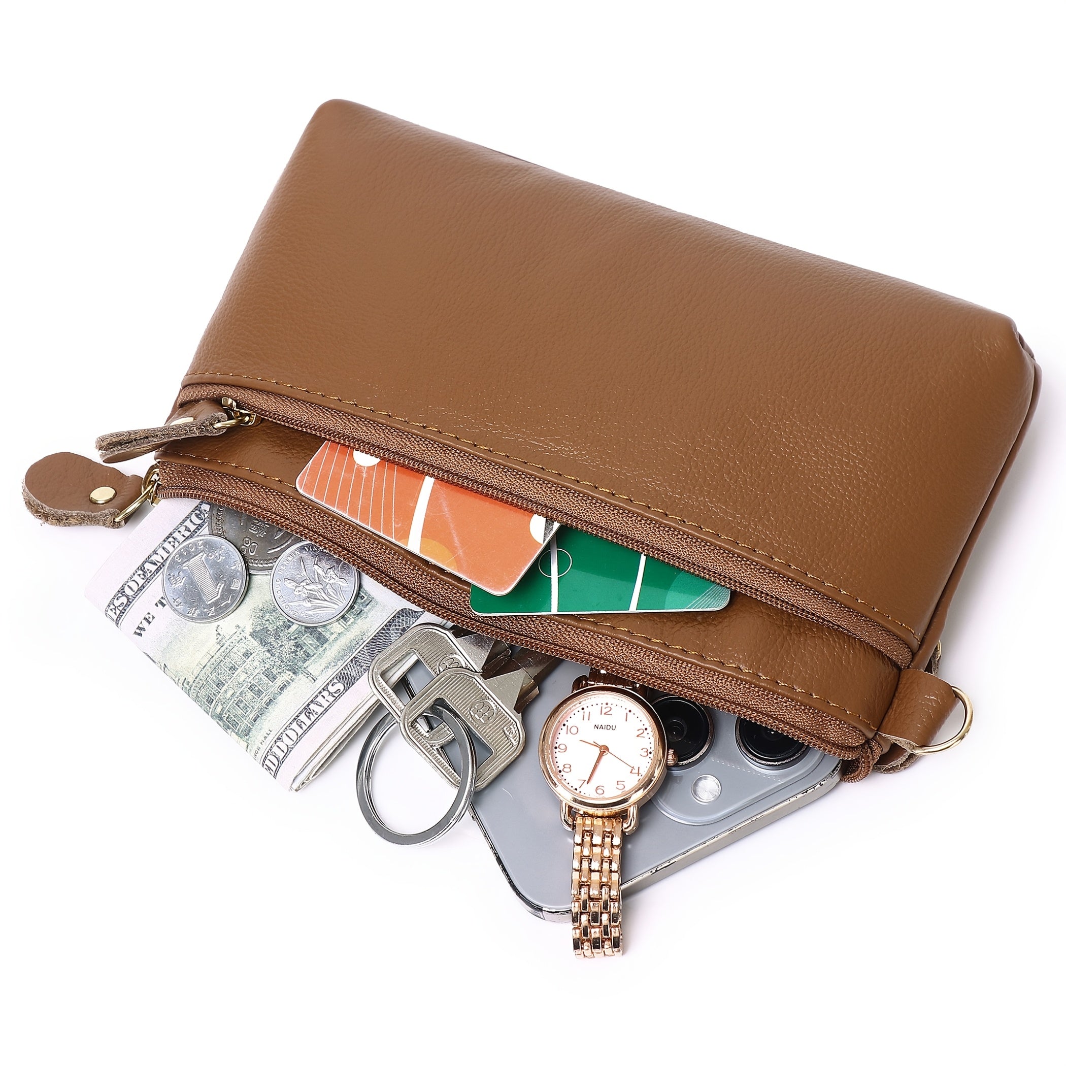 Small Genuine Leather Women's Handbag with Mini Coin Purse and Key Holder Black