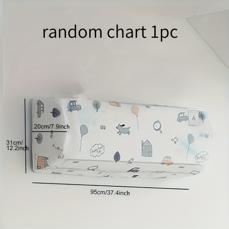 White PVC Wall-Mounted AC Dust Cover with Whimsical Illustrations