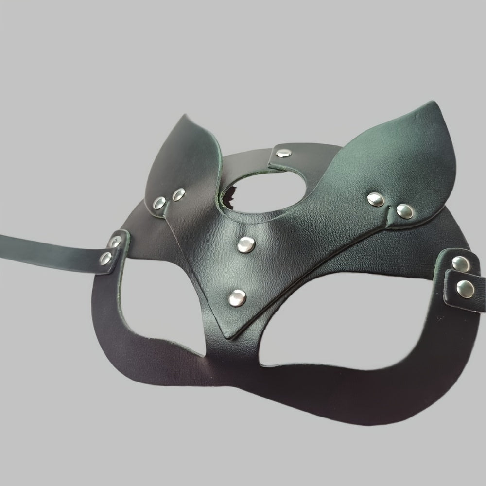 Women's Leather Cat-Ears Mask Adult Party Accessory SM Kink Gear 19.5cm