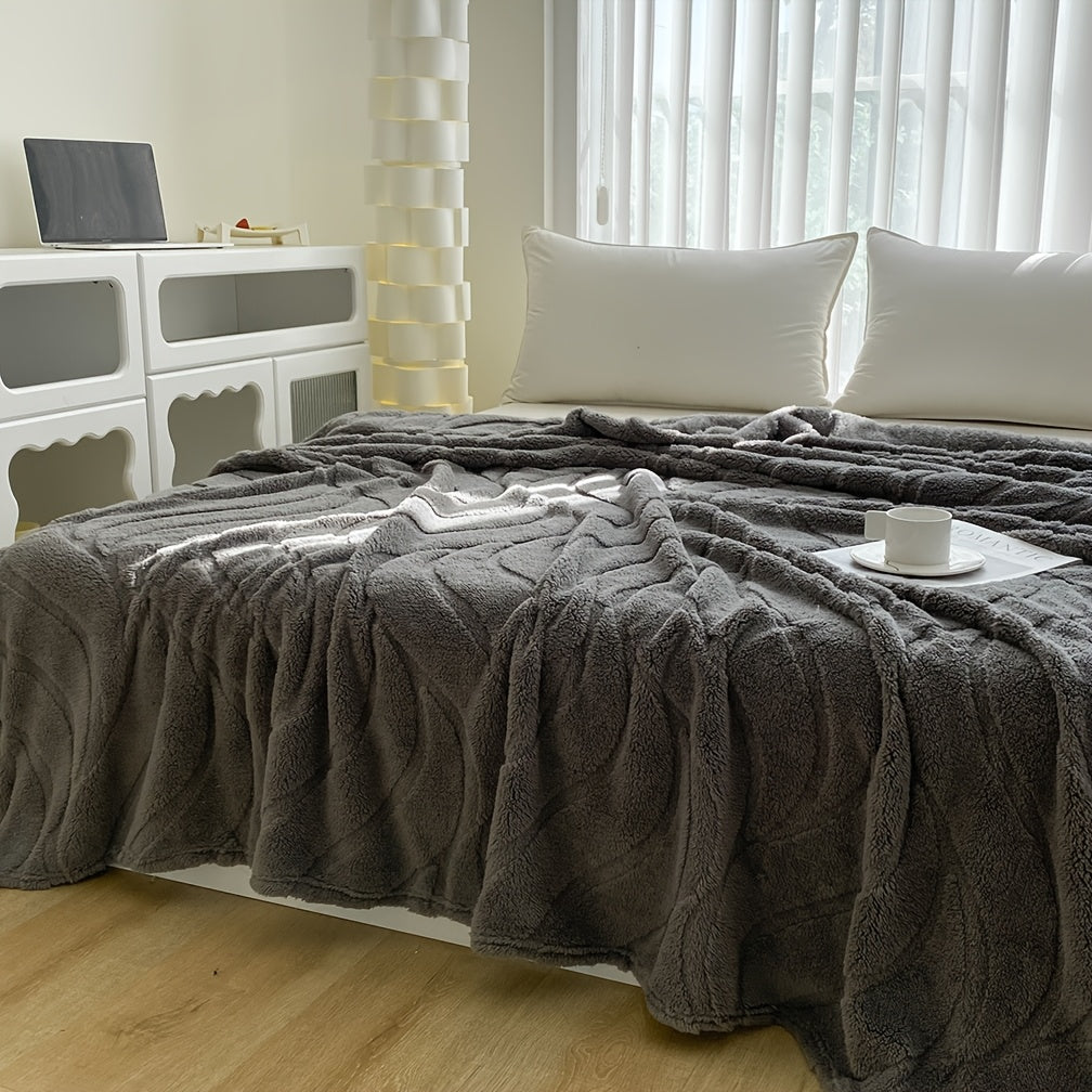 Wavy Pattern Knitted Polyester Bed Blanket Ultra-Soft Thick Cozy for Bed Sofa Dorm