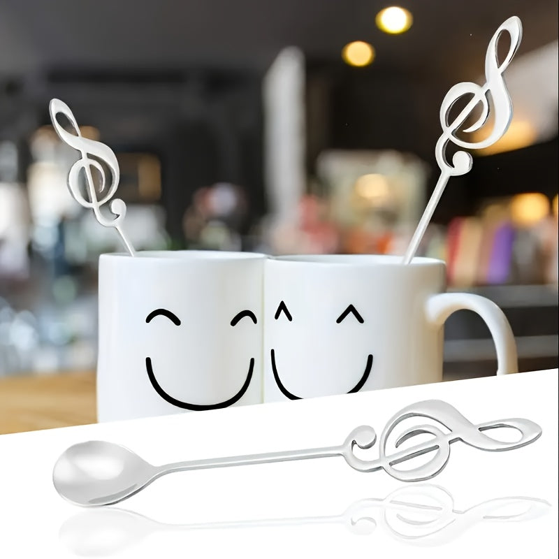 Десертная ложка из нержавеющей стали в форме нот, созданная для удобства - прочная, безопасная и простая в мытье, идеально подходит для размешивания кофе и многого другого - отлично подходит для использования дома, на работе, в кафе и ресторанах