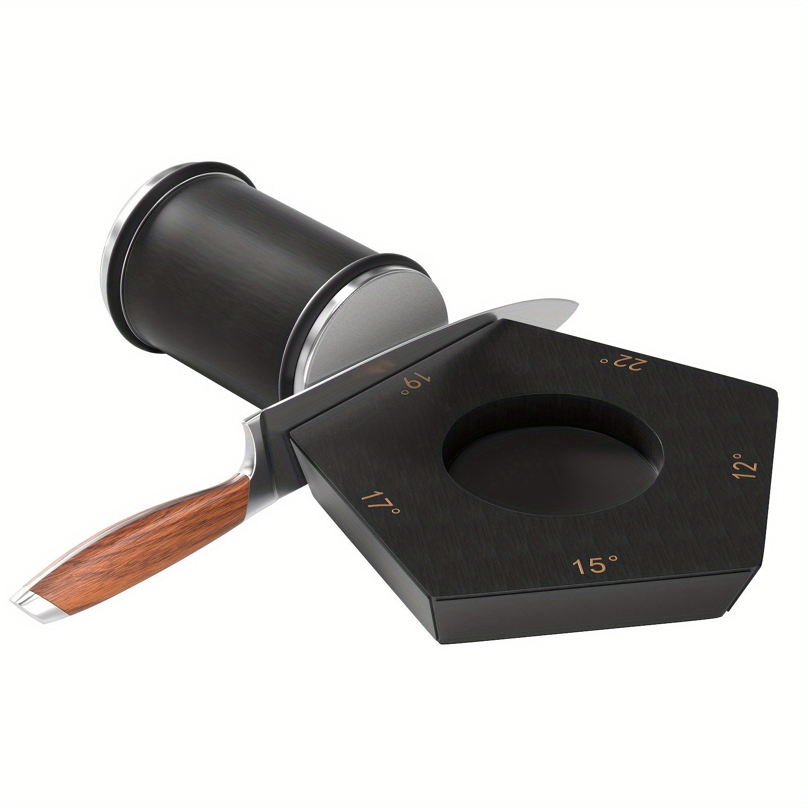 Afilador manual de pentágono con ángulos ajustables de 12/15/17/19/22 grados, soporte magnético para cuchillas, negro