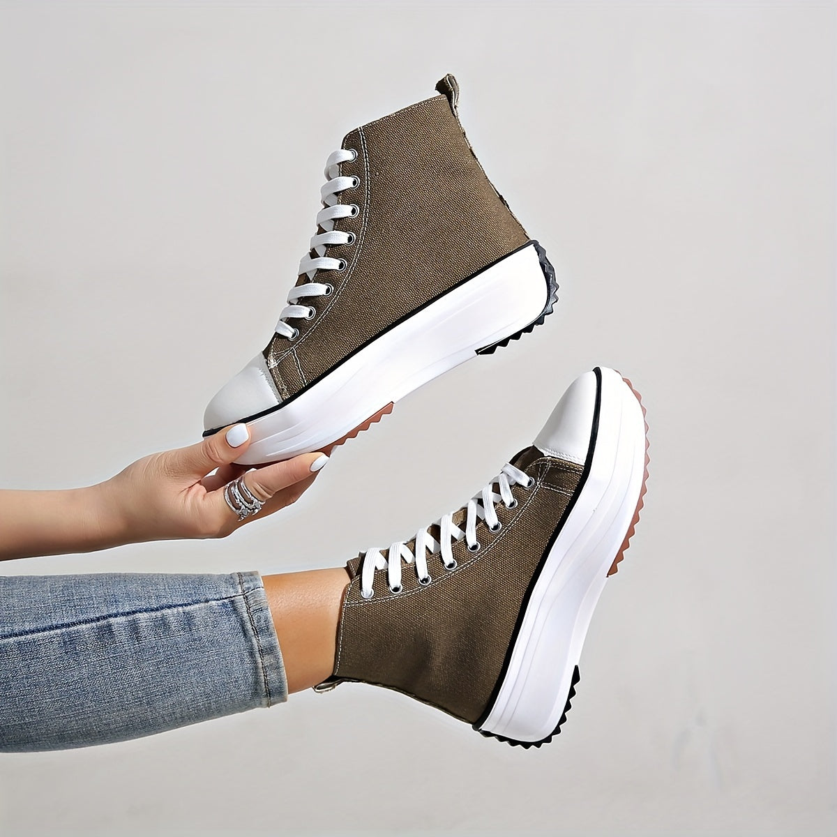 Women's Camouflage High Top Canvas Sneakers With Round Toe Lace Up Platform