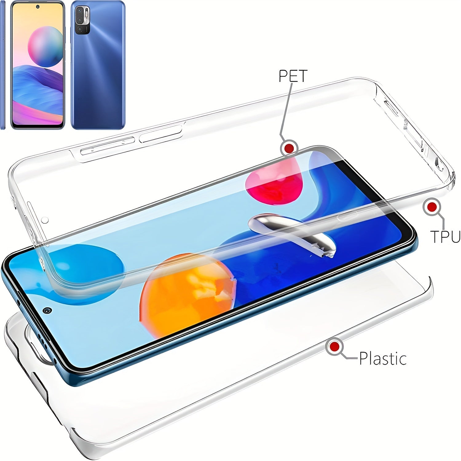 360 Full Body Phone Case for Xiaomi Models with Double Transparent Cover and Screen Protector