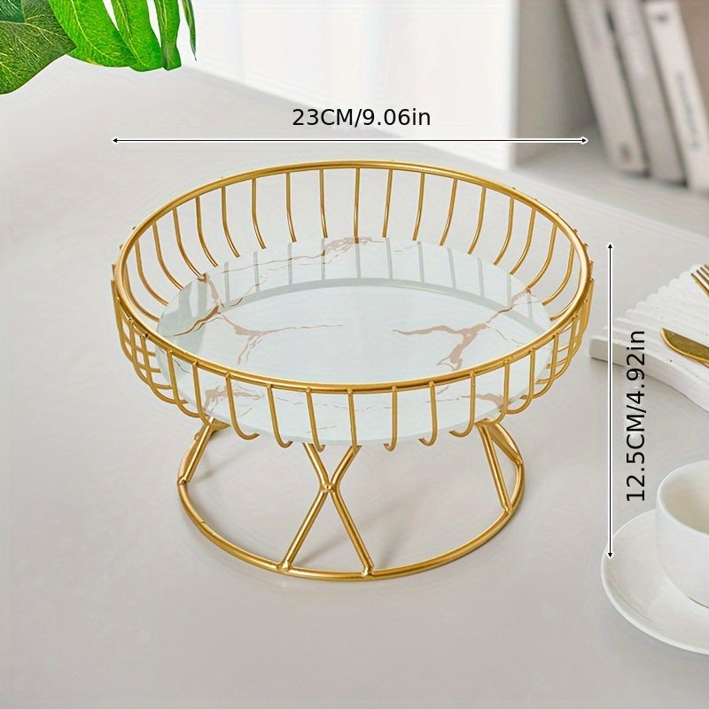 European-Style Metal Fruit Basket and Ceramic Snack Tray for Display and Decor