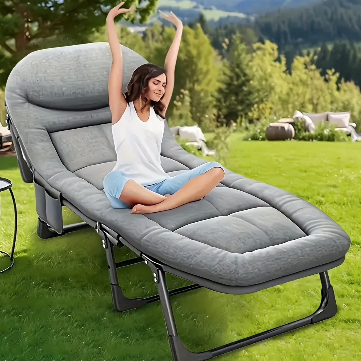 Foldable Single Sofa Bed for Camping Travel with Soft Cushions and Pillows