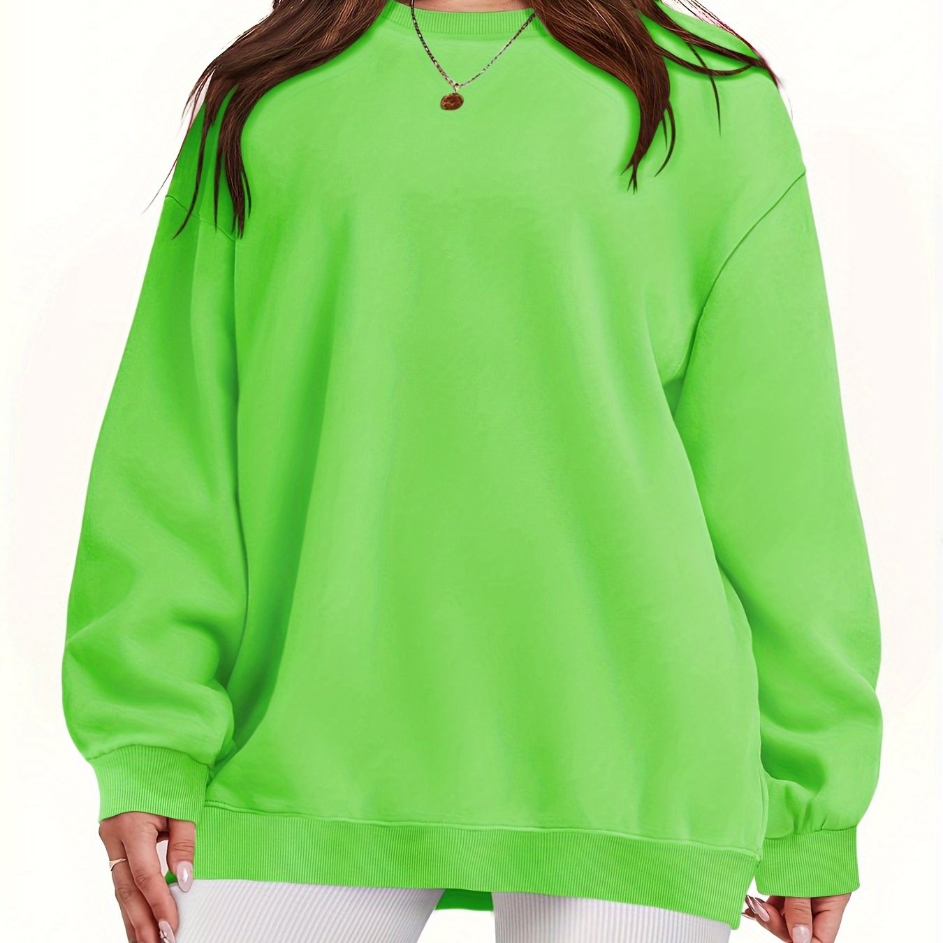 Plus Size Women's Solid Long Sleeve Crew Neck Sweatshirt Casual Fall Spring