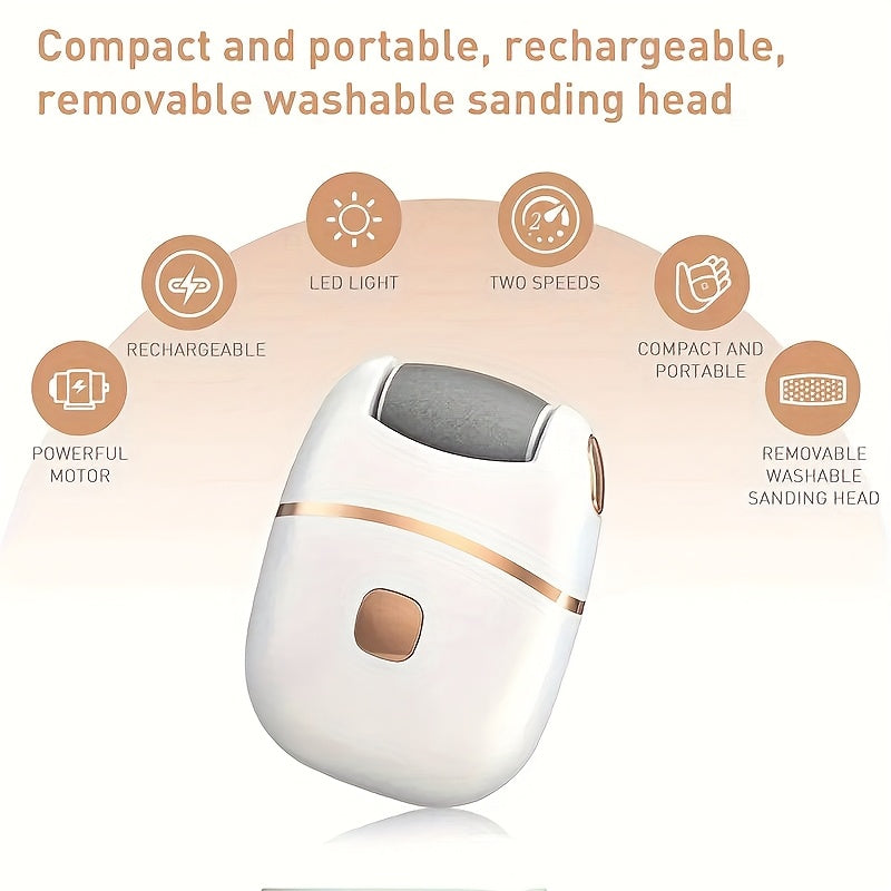 USB Rechargeable Foot Care Device with LED Light for Smooth Feet at Home and Travel