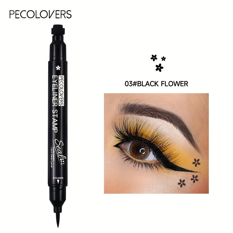 Women Liquid Eyeliner Pen Waterproof Double Head Moon Star Heart Flower Black Stamp