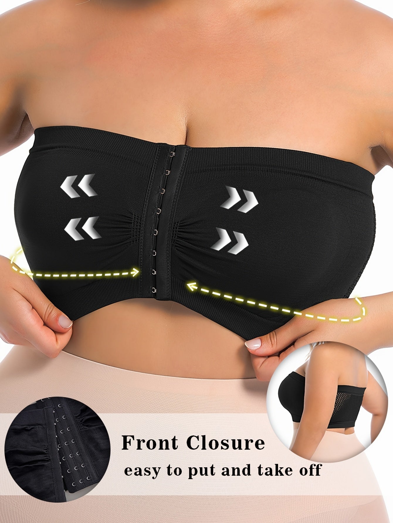 Women’s Plus Size Front Closure Seamless Strapless Bandeau Bra Wireless Full Coverage