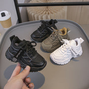 Kids Boys Girls Athletic Sneakers Casual Running Shoes Low Top Solid Color Faux Leather Rubber Sole