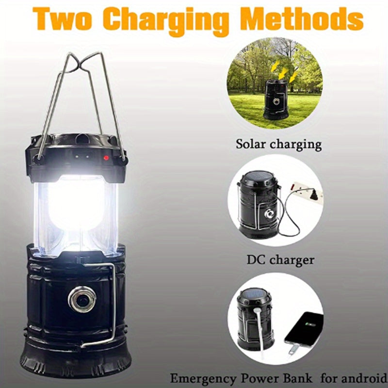 Portable Solar LED Camping Lantern with Retractable Hanging Handle