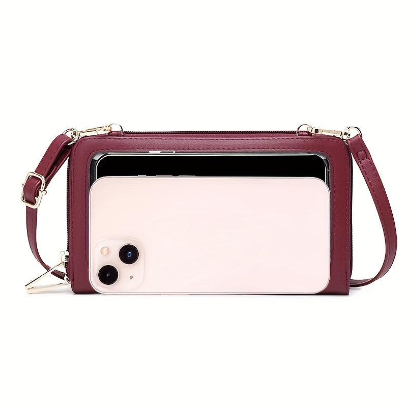 Women's Crossbody Phone Bag RFID Blocking Touch Screen Synthetic Leather Adjustable Strap Black Red Blue