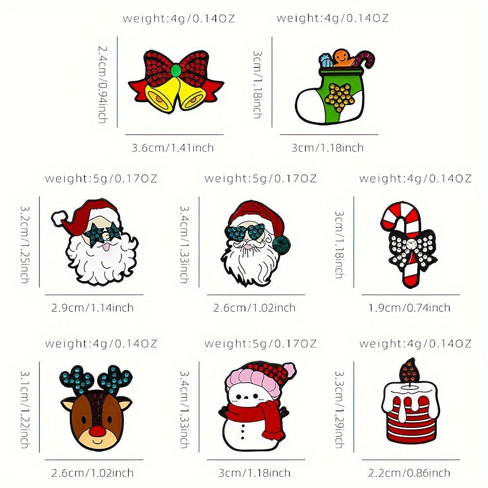 Set of 8 Cartoon Christmas Enamel Brooches Holiday Holiday Lapel Pins Jewelry Accessories