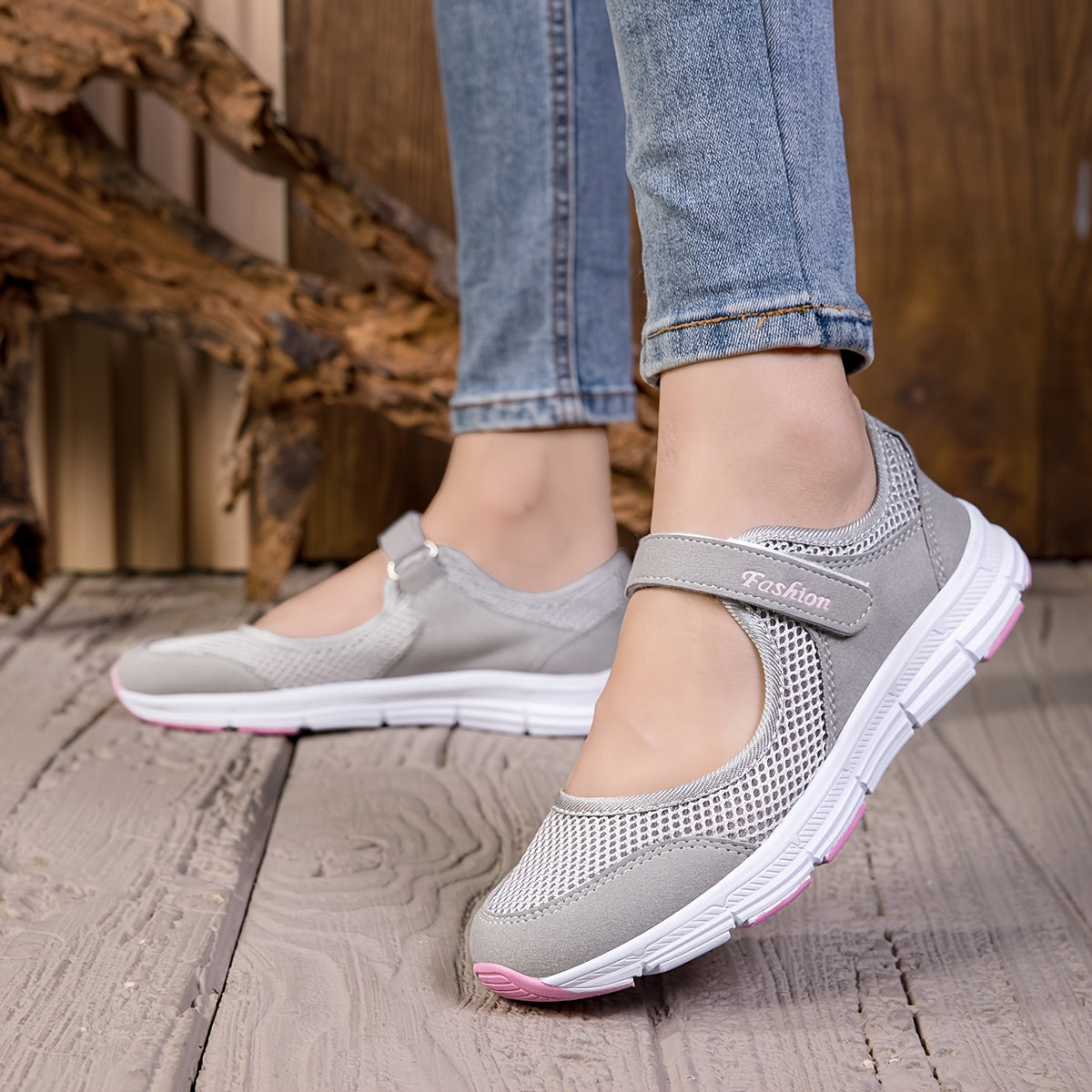 Ayollar uchun tarmoqli slip-on sport poyabzali, yengil, kundalik, qora va kulrang