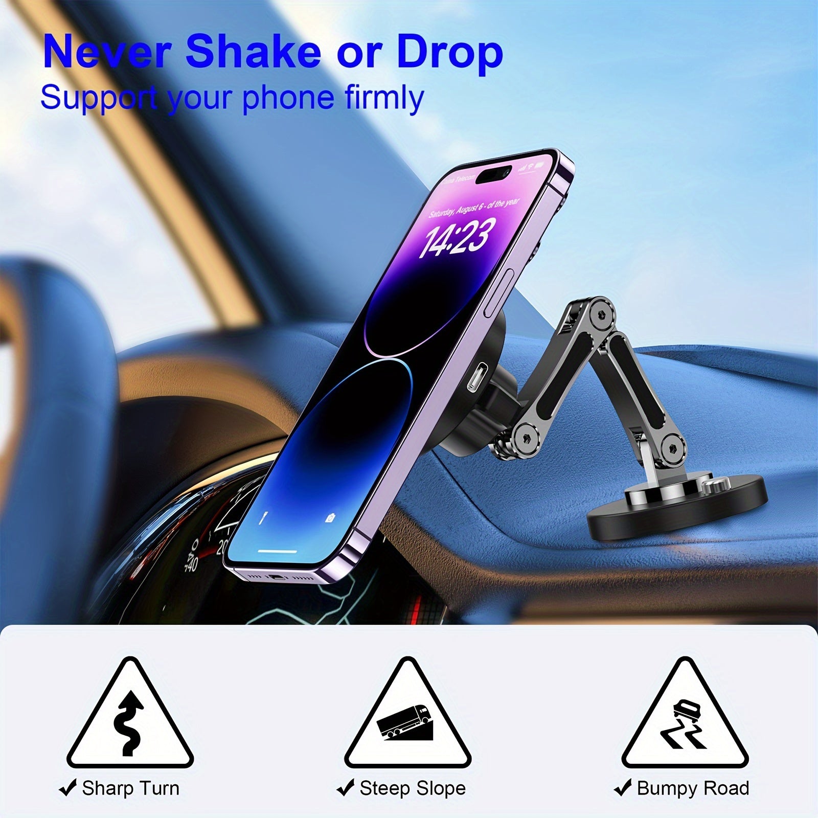 Wireless Car Phone Charger 15W Magnetic Wireless Charger 360° Rotation Telescopic Angle for Apple Phones