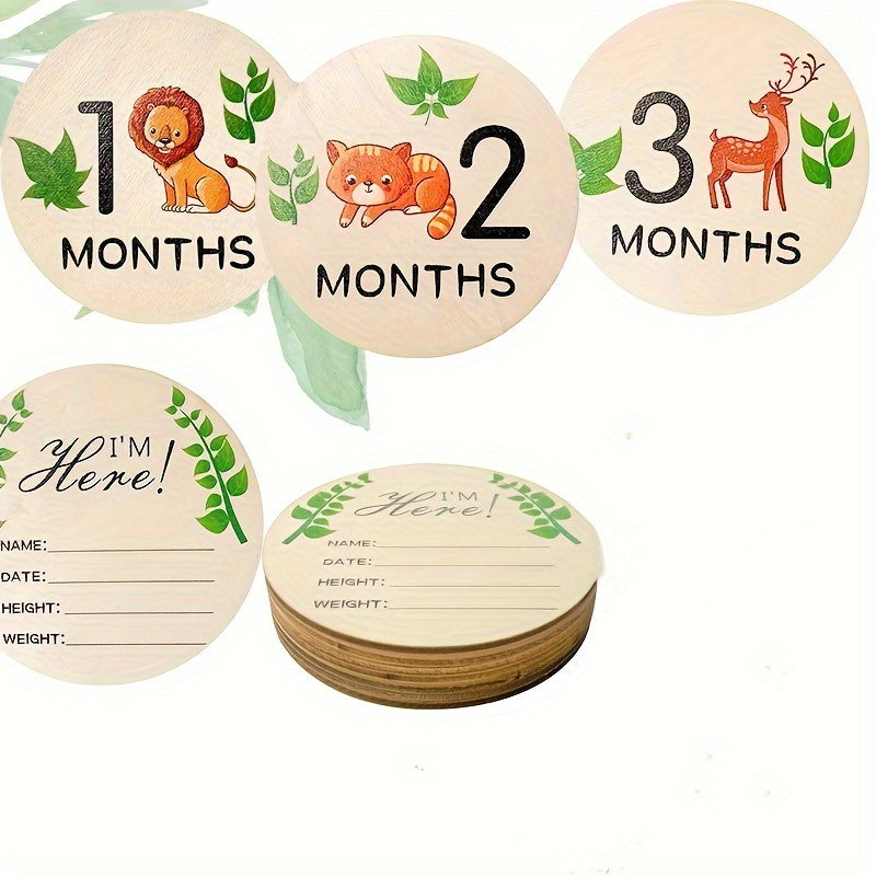 Set of 7 Baby Milestone Photo Cards Christmas Wooden First Year Memory Cards Apricot
