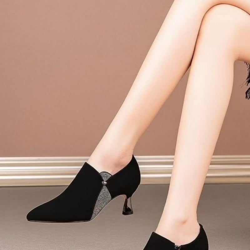 Women's Rubber Low Top Shoes Pointed Toe Stiletto Heels 6-8cm
