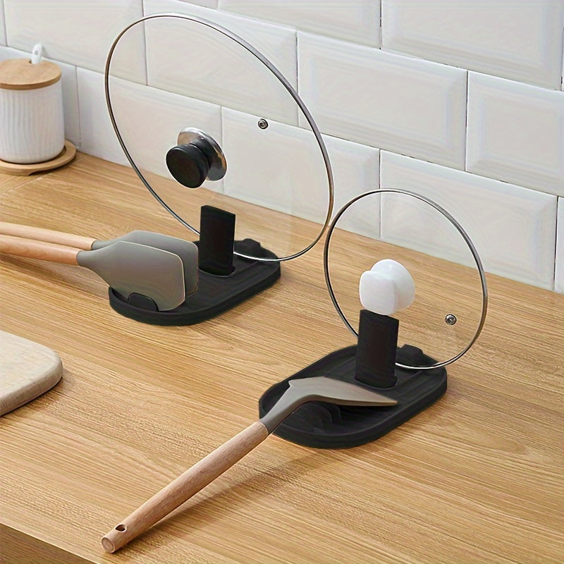 Foldable Kitchen Pot Lid Holder with Spoon Rack and Heat-Resistant Mat