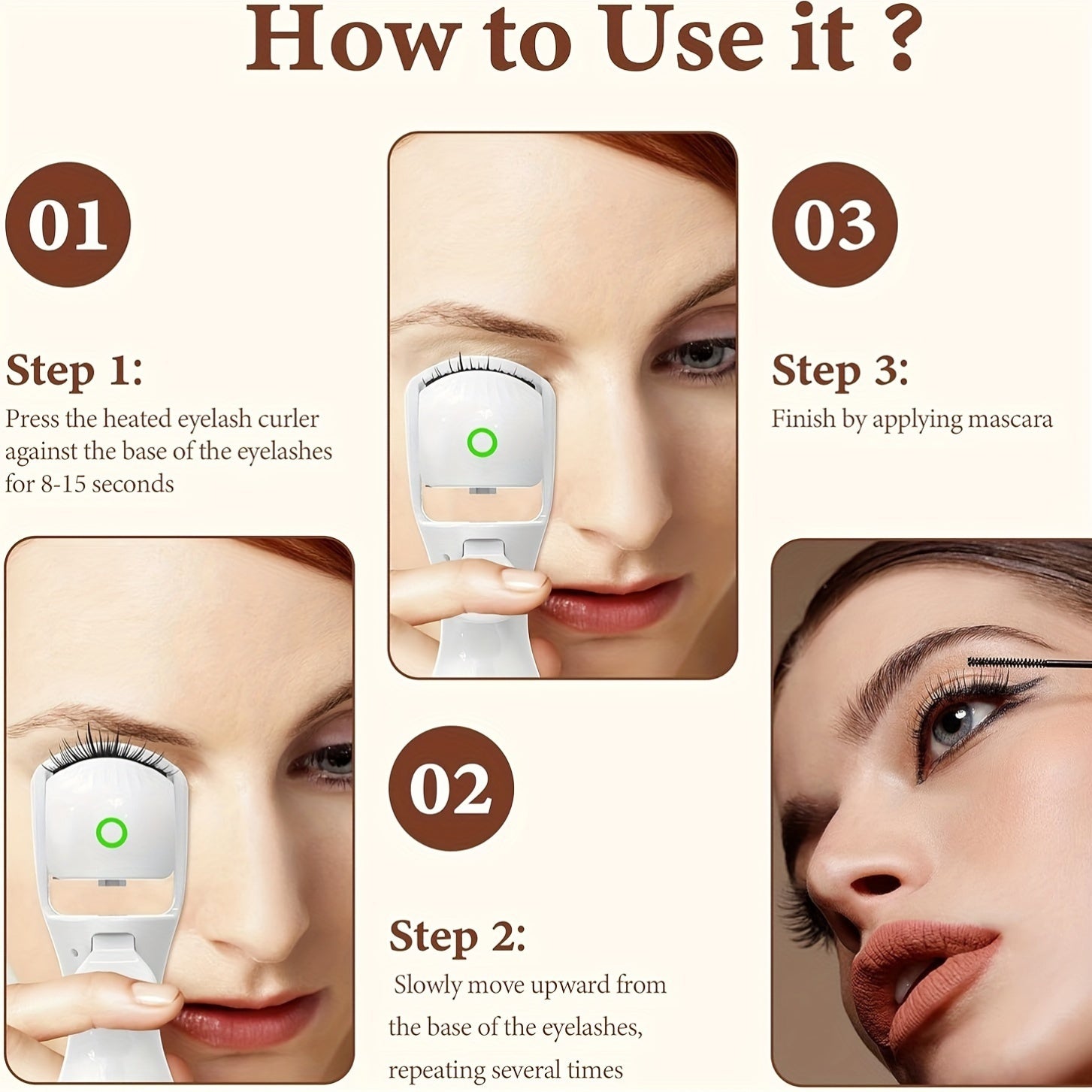 Electric Eyelash Curler with 3-Level Temperature Control USB Rechargeable Portable Makeup Tool