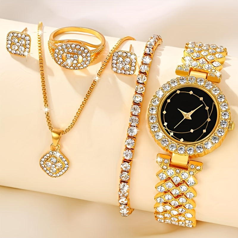 Women's Wristwatch Set with Rhinestone Accents and Alloy Case