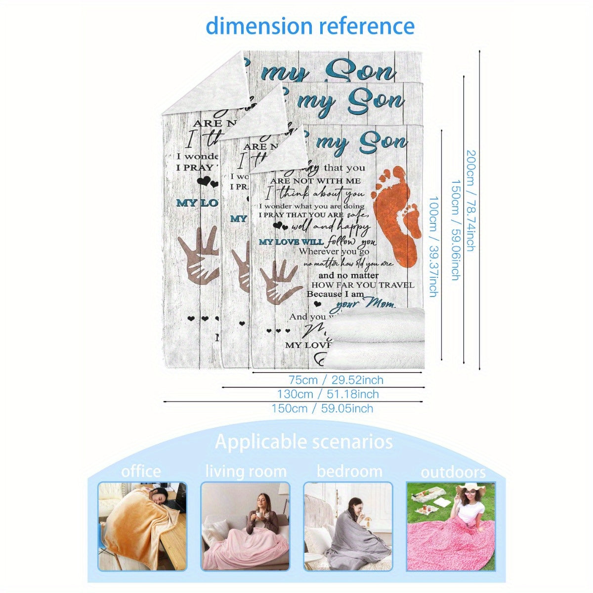 Flannel Fleece Throw Blanket for Son All Seasons Machine Washable Digital Print Polyester