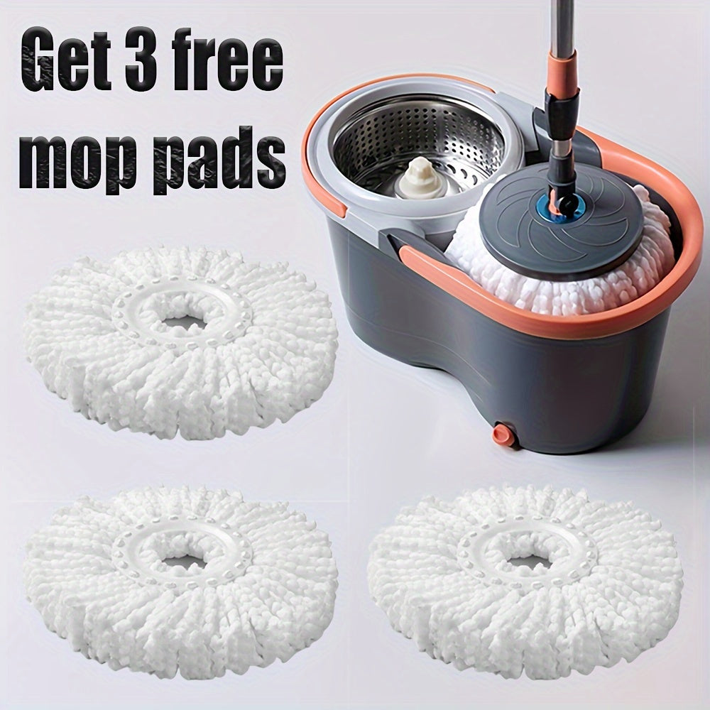 Spin Mop and Bucket Set with 3 Replacement Heads, Stainless Steel, Wet and Dry Cleaning
