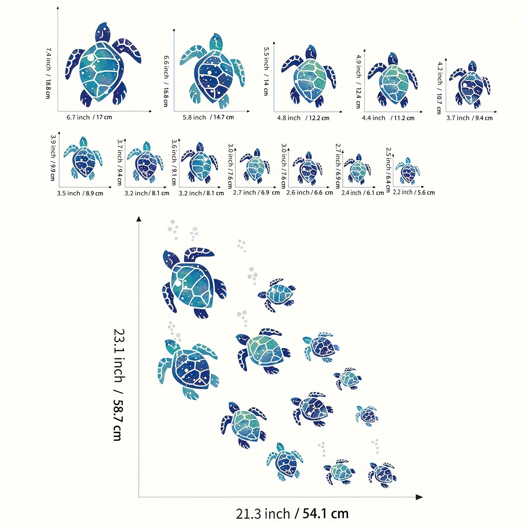 Undersea World Blue Sea Turtle Wall Decals Waterproof Ocean Vinyl Stickers for Bathroom and Home