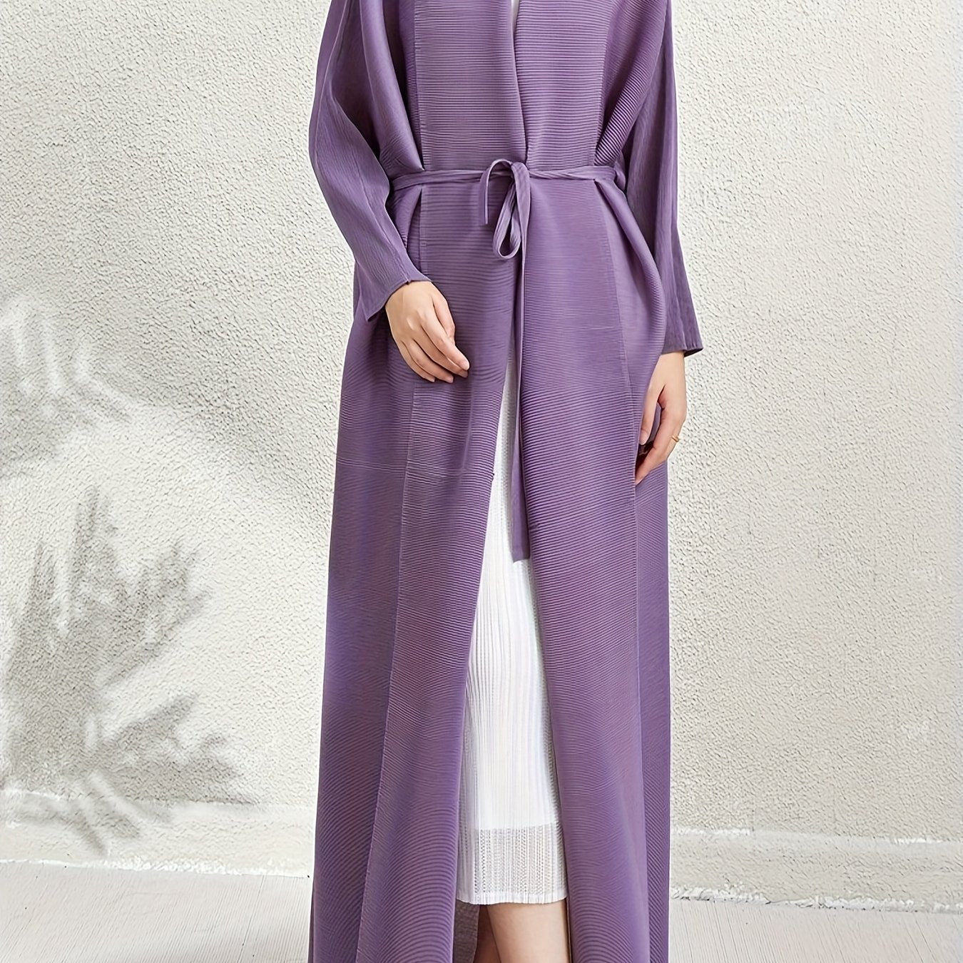 Abaya de manga larga para mujer marrón de ajuste holgado con pantalones de longitud completa