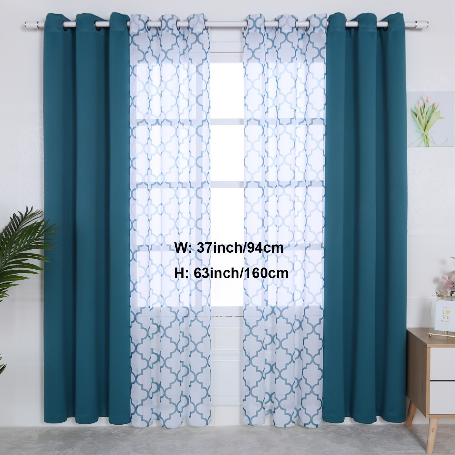 Blackout Curtains and Sheer Panels Set with Snowflake Pattern Indoor Window Decor