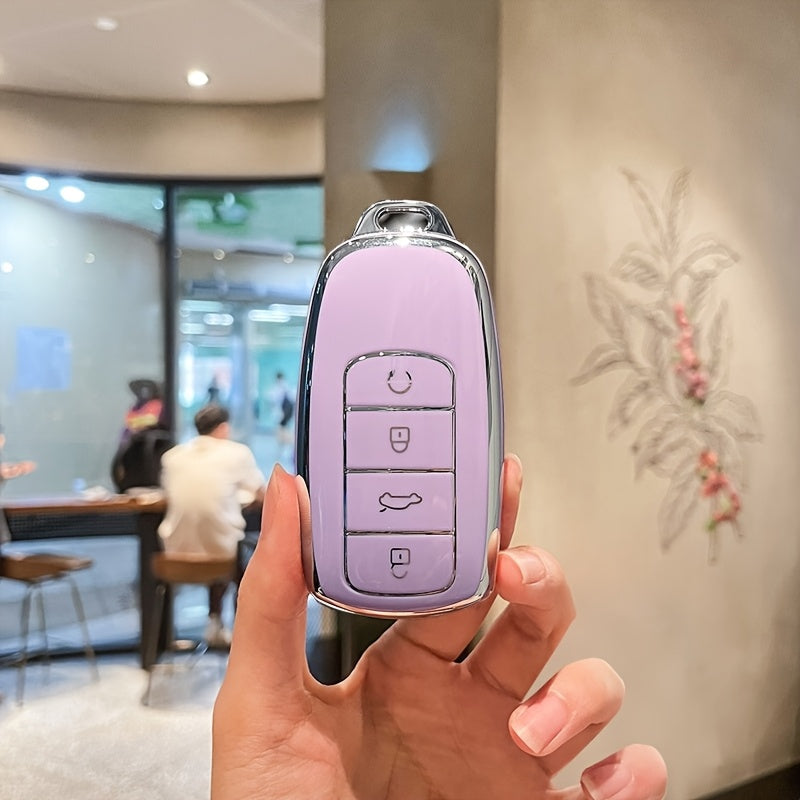 Pink TPU Key Fob Cover with Crystal-Accented Shell for Car Remote