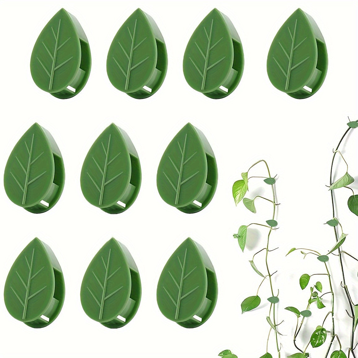 10 Green Plastic Climbing Wall Clips Self-Adhesive Garden Vine Holders for Decorations