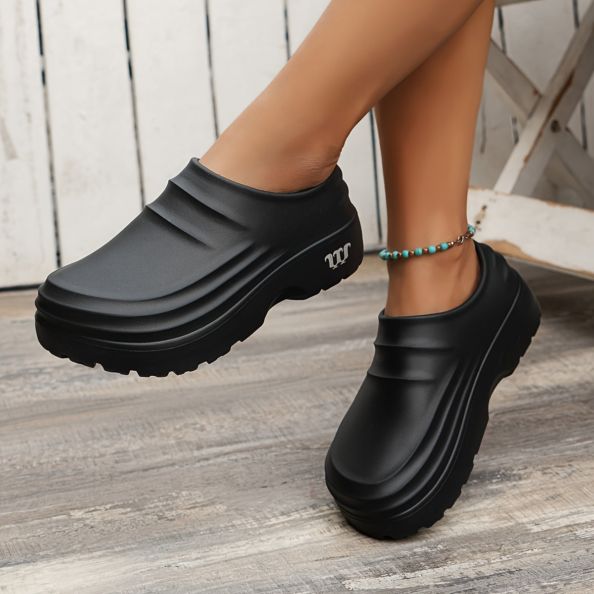 Women's EVA Slip-On Shoes Thick Sole All-Season Black Comfortable